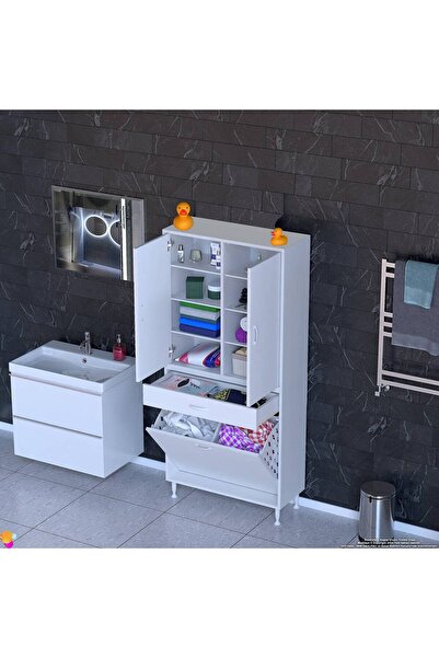 Modilayn YENİ AFRA 70x173x32,5 cm' lik 1 Çekmece, 2 Göz Sepet, 2 Kapak, 8 Raf...
