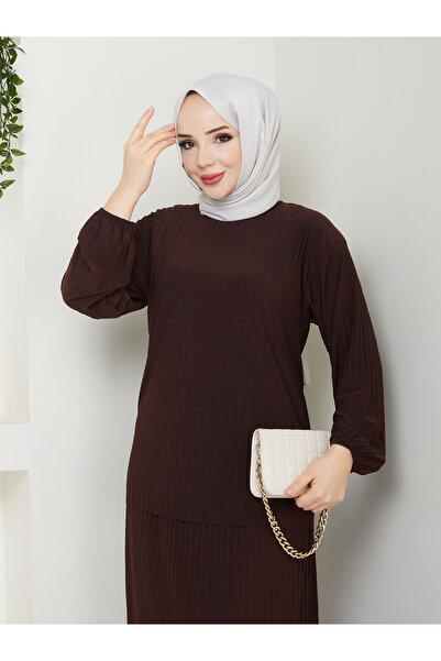 ECK MODA Γυναικείο Σετ Πλήρες Πλισέ Φούστα με Ελαστικό Υφασμάτινο Σετ Επάνω και Κάτω μέρος από Λύκρα