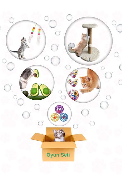 Petilux Large Cat Play Set - Scratching Post, Metal Cage Ball and Avocado Catnip Ball