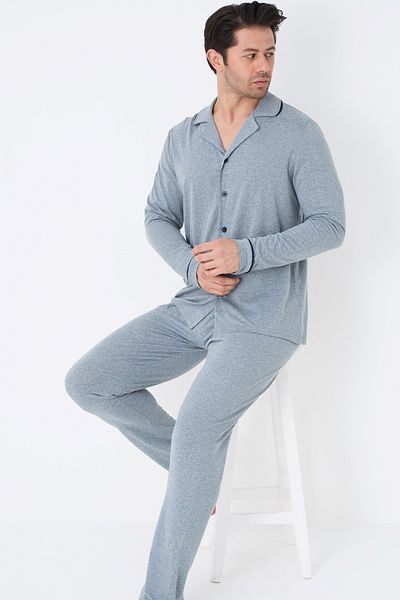 Siyah İnci Ανδρικό κοστούμι πιτζάμα Gommel Gomluk Blue Melange 7815