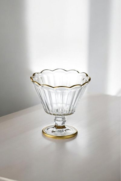 Wow Home Gold Gilded 6-Piece Footed Glass Bowl Set Ice Cream Bowl Magnolia Pudding Bowl