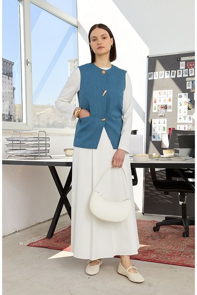 Fatma Atasoy Sunshine Turquoise Midi Vest