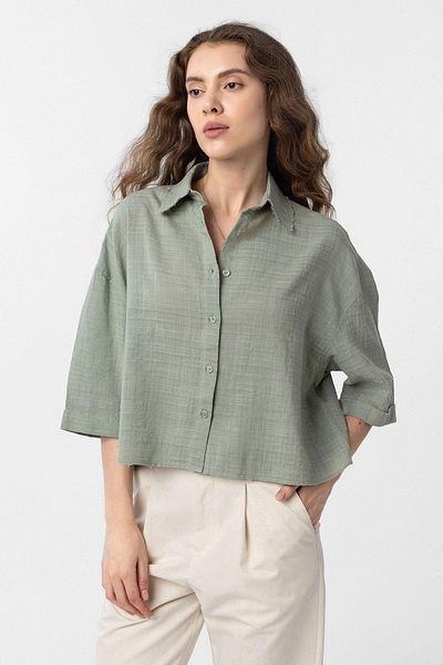 Antioch Khaki Crop Textured Women's Shirt