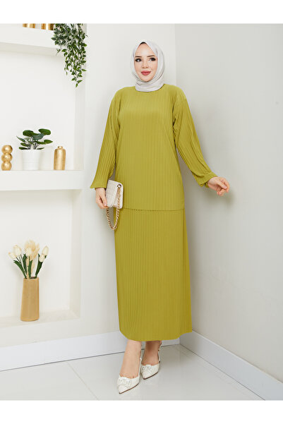 ECK MODA Women's Complete Pleated Skirt Full Lycra Stretch Fabric Bottom Top Set