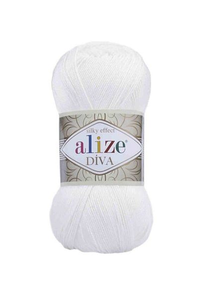 Alize Diva Mercerized Thin Yarn Summer Bikini Bustier Blouse Knitting Yarn Knitting Crop Models 55 White