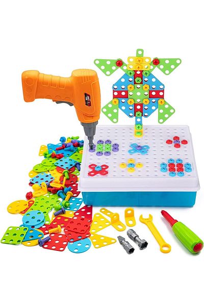 Yelajoy 193-Pieces Mosaic Electric Drill Building Set,With interchangable drill,43 patterns,for Kids 3+