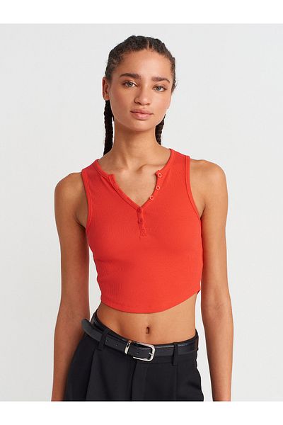 Dilvin 20844 Buttoned Front Top-Red
