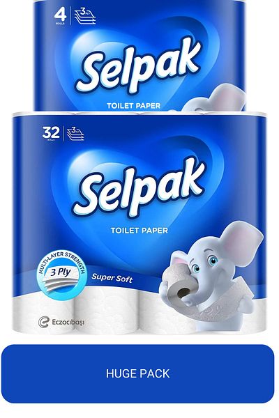 Selpak Super Soft Bathroom R. Toilet Paper 3ply 4 Rolls x Super Soft Toilet Paper 3ply 32 Rolls
