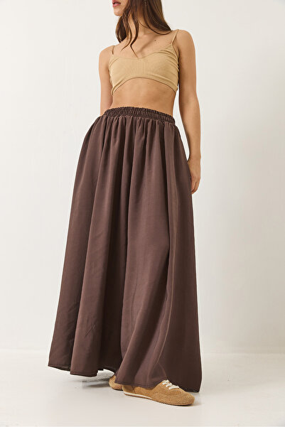 Bianco Lucci Dámska modalová dlhá rozšírená sukňa s elastickým vreckom v páse 5002 60271023