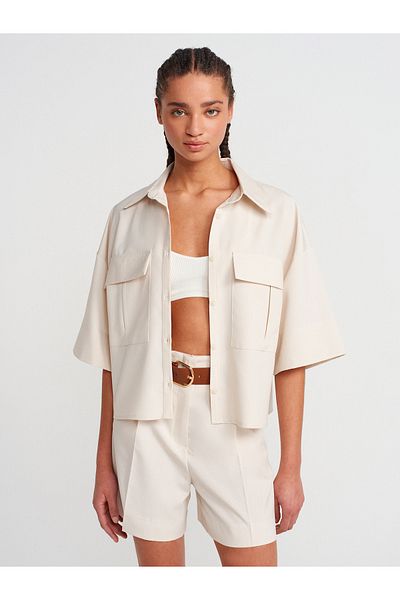 Dilvin Cămașă oversize cu buzunare - Beige Fashion Dynasty