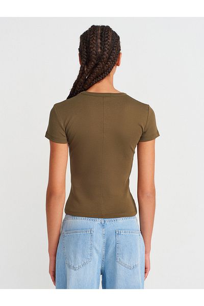 Dilvin 31673 V-Neck T-Shirt-Khaki