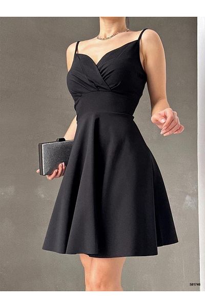 Modafeminen Λεπτό Ζαρτιέρες Crepe Fabric - Μαύρο 581746 - Φόρεμα