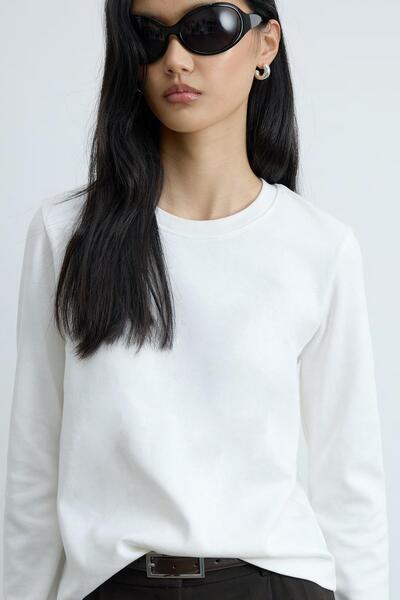 Suud Collection Ecru Rumi Basic Long Sleeve T-Shirt
