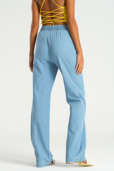 its basic Жіночі світло-блакитні тонкі літні штани з еластичним поясом
