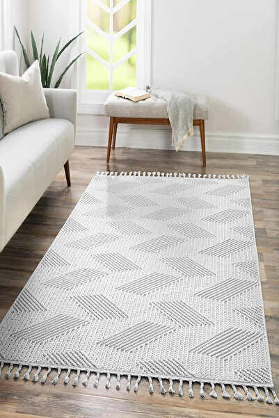 SARAZ HALI Mumbai 434 Beyaz Yumuşak Dokulu Halı Kilim Salon Mutfak Koridor  Y...