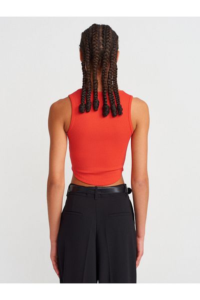 Dilvin 20844 Buttoned Front Top-Red
