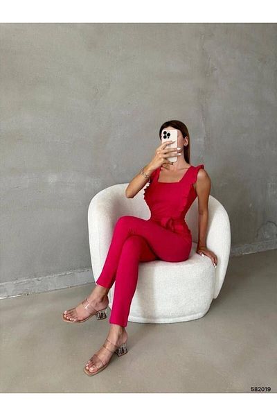 Modafeminen Ολόσωμη φόρμα με βολάν με λαβή 582019 Φούξια
