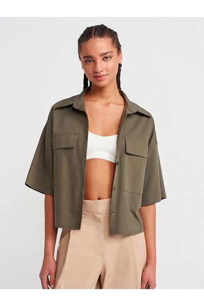 Dilvin Oversize Pocketed Shirt-Khaki Model No: 50495