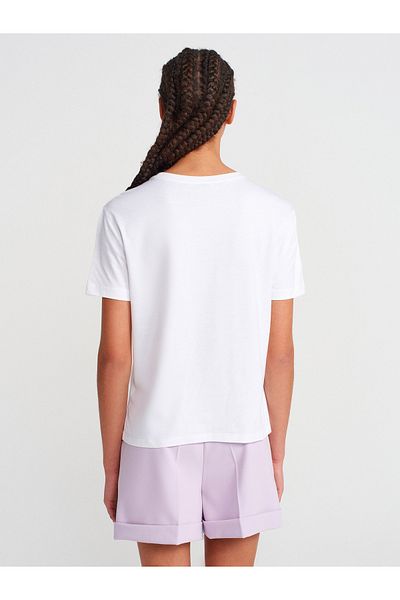 Dilvin 31791 Μπλουζάκι Crew Neck-λευκό