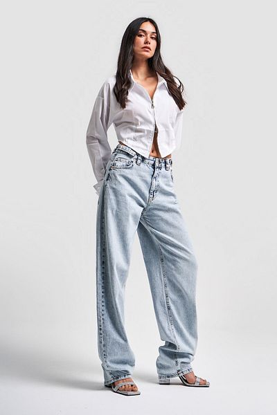 its basic Blugi de zăpadă pentru femei, de culoare super lungă, denim largi