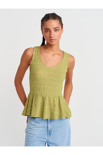 Dilvin 20984 Peplum Lace Top-F.Green