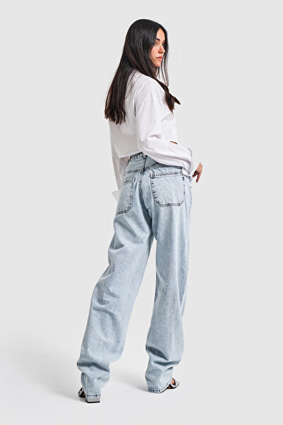 its basic Kadın Snow Kot Rengi Lotus Süper Uzun Baggy Fit Denim