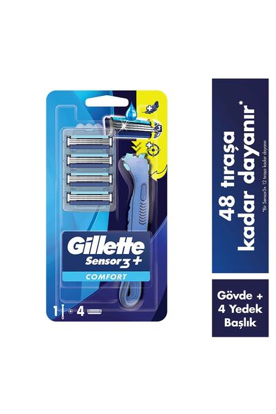 Gillette Sensor3+ Comfort 4'lü Yedek Bıçağı Başlıklı Tıraş Makinesi