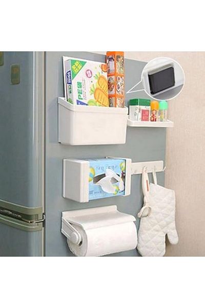 Others 5-in-1 Magnetic Refrigerator Storage Rack | Tissue Roll Holder, Spice Rack, Towel Rack, Hook Rack
