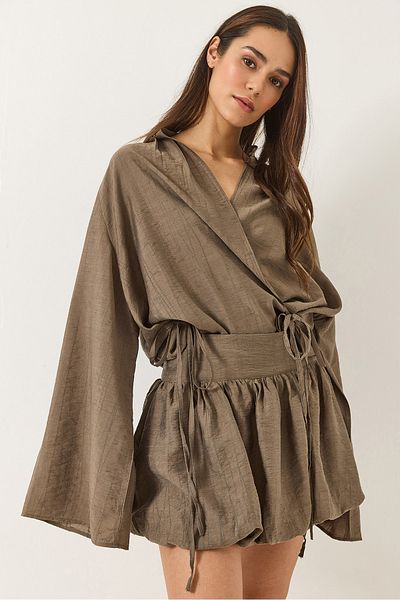 Bianco Lucci Women's Mini Balloon Skirt with Binding Detail Kimono Top and Bottom Set 60434 60283137