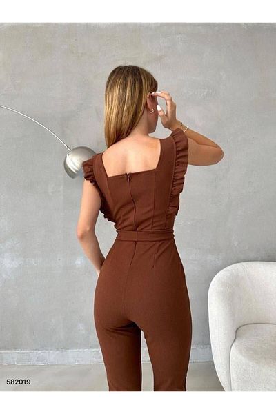 Modafeminen Ολόσωμη φόρμα με βολάν με λουράκι 582019 Καφέ