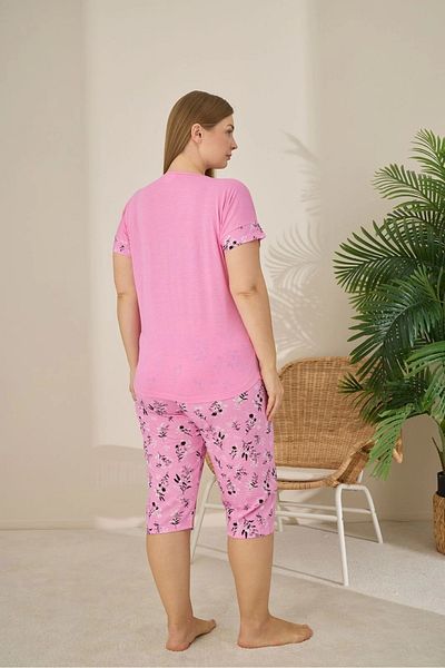 Pijamoni Polyviscon Fabric Large Size Pink Pajama Set - 7345
