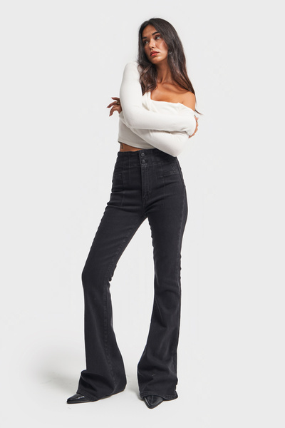 its basic Magas derekú Lycra Black Flare farmer - női