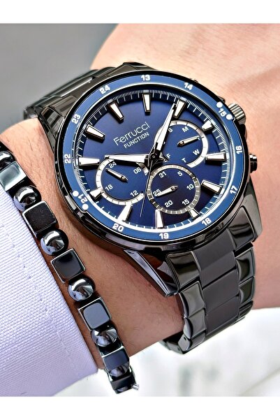 Ferrucci FERRUCCİ FUNCTION LACİVERT KADRANLI SİYAH METAL ERKEK KOL SAATİ