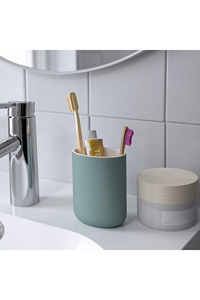IKEA EKOLN Toothbrush Holder – Light Grey-Turquoise, Durable Stoneware, Stylish & Hygienic Bathroom