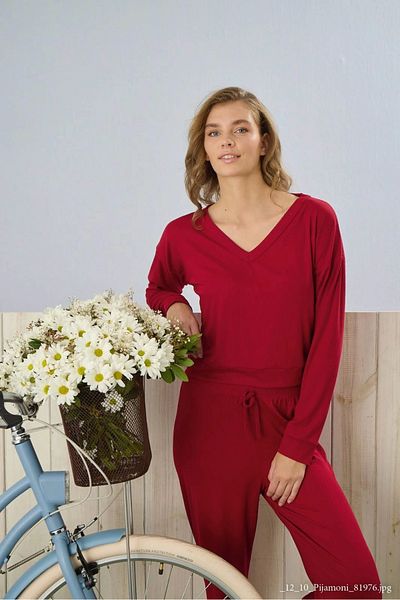 Pijamoni طقم بيجامة قماش دبلن أحمر رودو - 5355