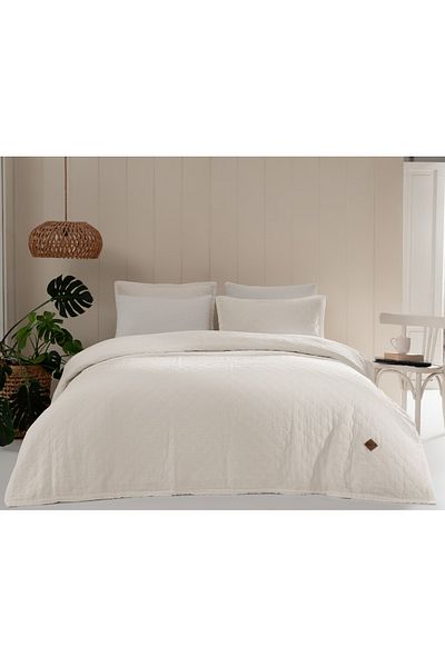 Bahar Majoli Home Set cuvertură de pat matlasată Premium Majoli Bahar, 170x220 cm, 100% bumbac, 30 GSM, 2 buc, Manu Dove
