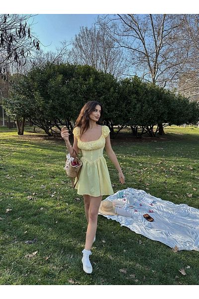 LOCH BUTİK ROCHIE MINI FEMEIE GALBEN CU MÂNECĂ PEPENE VERDE