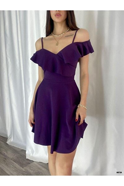 Modafeminen Βραδινό φόρεμα με λαιμόκοψη με λεπτομέρεια και φόρεμα αποφοίτησης 58729 Μωβ