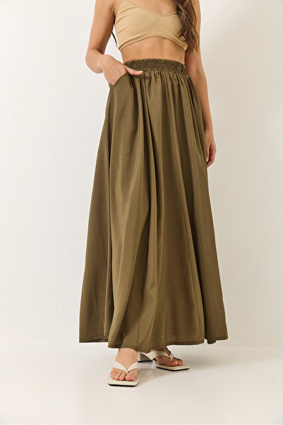 Bianco Lucci Dámska modalová dlhá rozšírená sukňa s elastickým vreckom v páse 5002 60271023