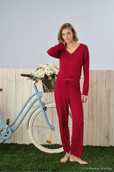 Pijamoni طقم بيجامة قماش دبلن أحمر رودو - 5355