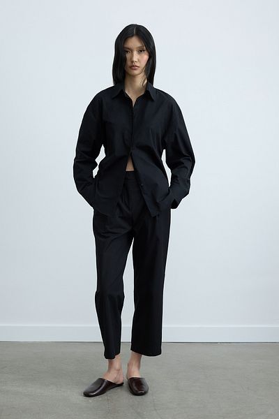 Suud Collection Black Paper Poplin Trousers