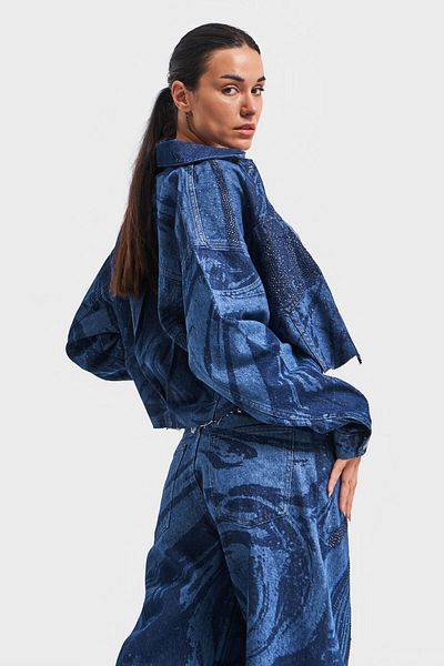 its basic Γυναικείο τζιν μπουφάν Blue Shiny Stone Detailed Crop Fit