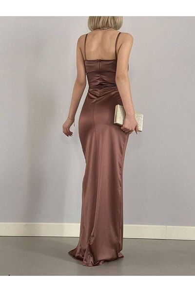 Modafeminen Βραδινό φόρεμα Siete Rope Strap Slit Satin 582177   Καφές