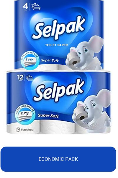 Selpak Super Soft Bathroom R. Toilet Paper 3ply 4 Rolls x Super Soft Bathroom R. Toilet Paper 3ply 12 Rolls