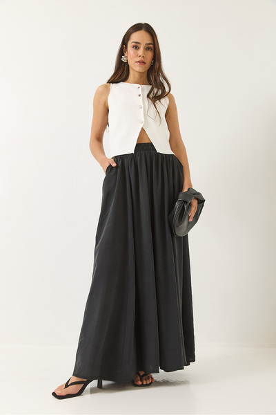 Bianco Lucci Dámska modalová dlhá rozšírená sukňa s elastickým vreckom v páse 5002 60271023