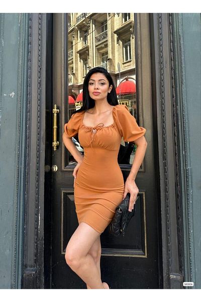 Modafeminen Μίνι φόρεμα Fendy Gather Detail 583006 Camel