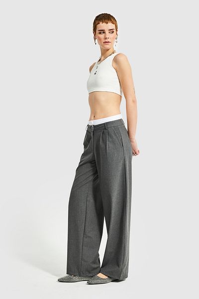 its basic Women's Anthracite Color Pleated Double Belt Boxer Detailed Palazzo Trousers