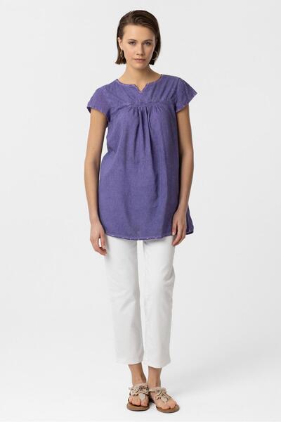 Deriderim Короткий рукав бавовняна сорочка з вишивкою на спині