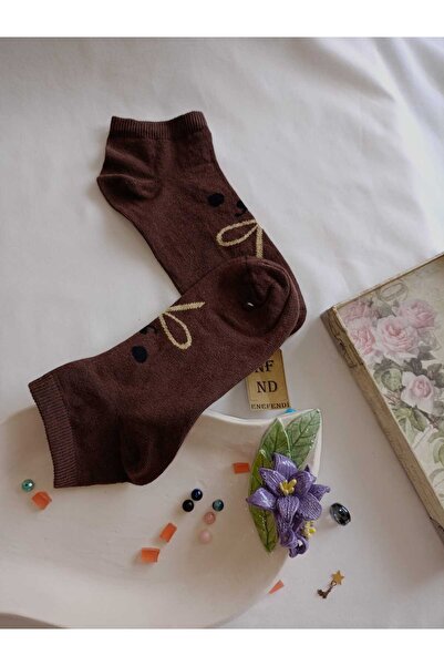 ENEFENDİ 2 чифта памучни чорапи, без шев на пръстите, къс маншет, дамски чорапи с шарки, размер 36-40, кремаво-кафяви