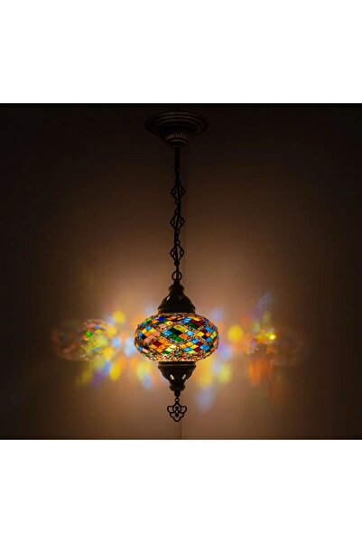 Genel Markalar Lacivert mozaik sarkıt avize, otantik bohem tarzı şık aydınlat...